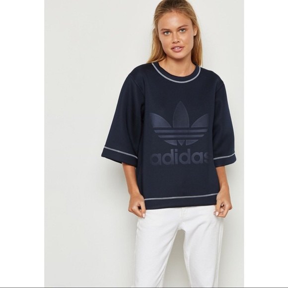 Adidas Originals Navy Trefoil Sweatshirt NWT Size XS - Picture 1 of 16